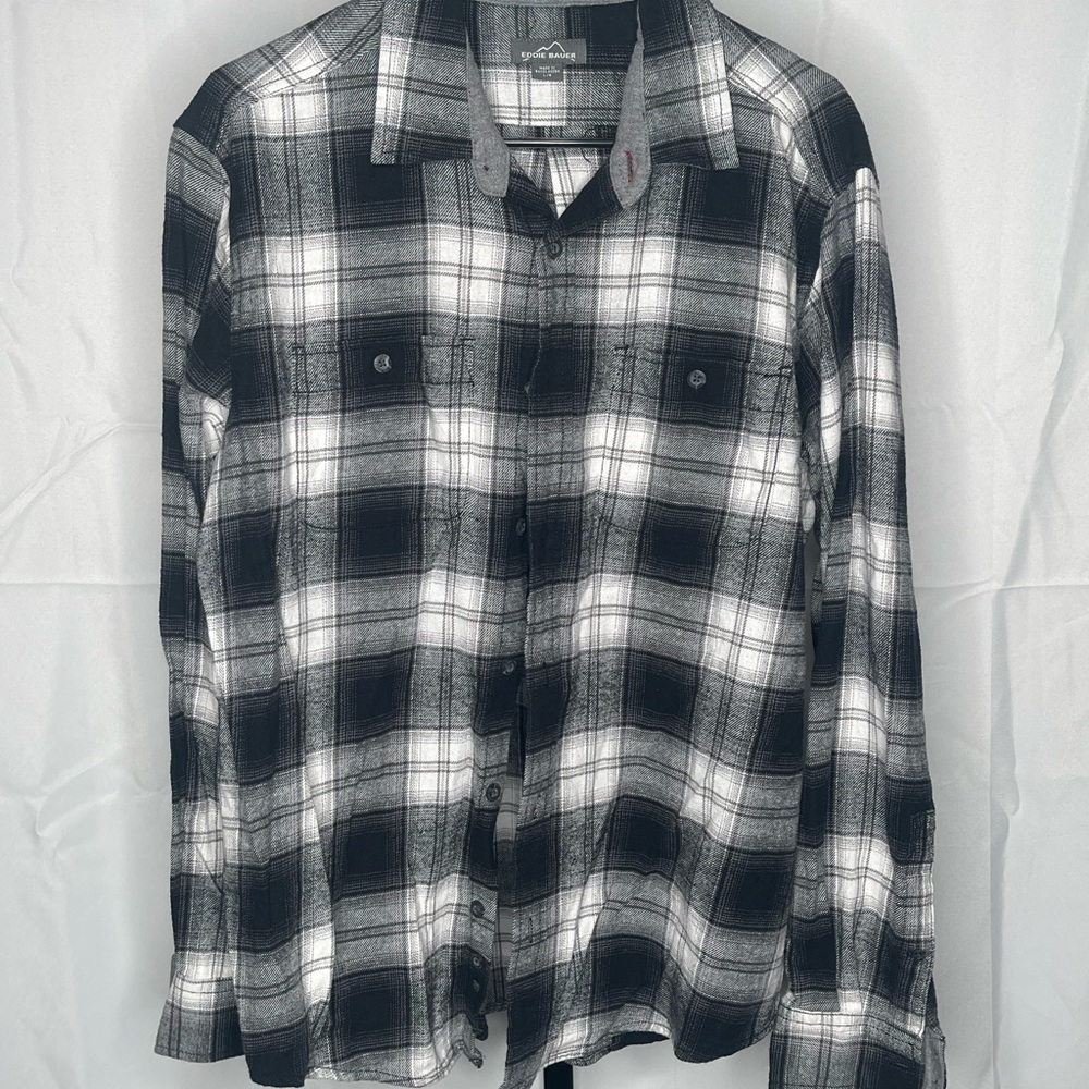 Slightly Used Black Checkered Mix Long Sleeve Eddie Bauer Button Down